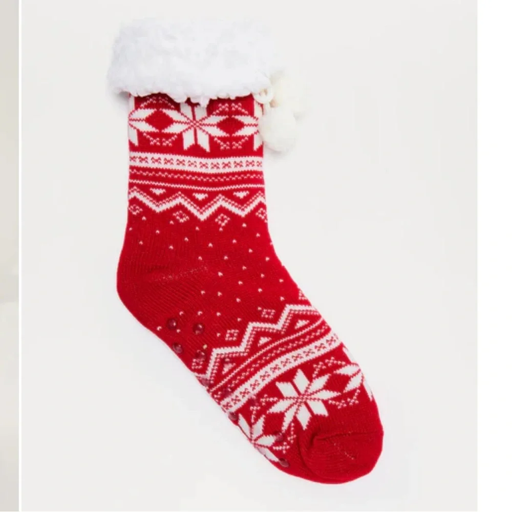 NWT Fashion Nova Christmas Cozy Socks Red White Pom Pom Winter Socks Holiday
